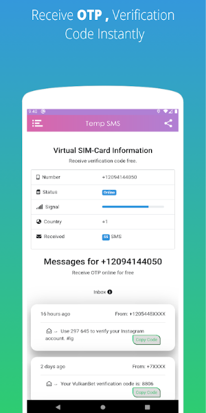 Temp SMS - Temporary Numbers 螢幕截圖 2
