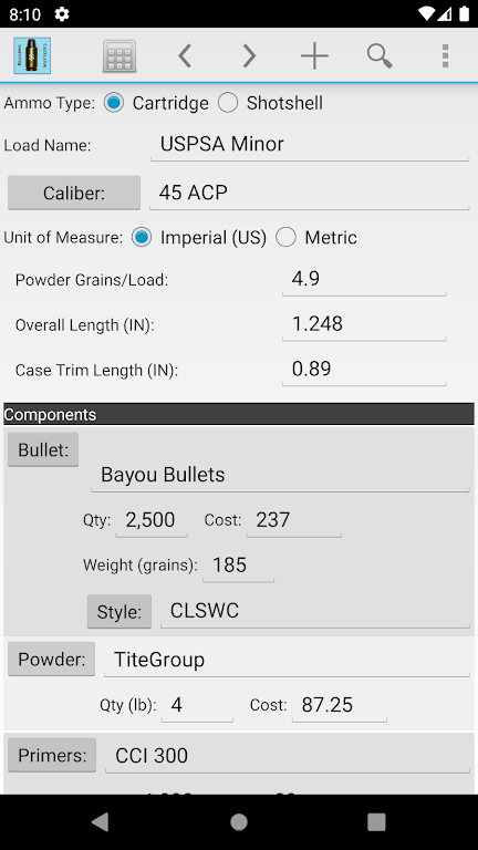 Reloading Calculator - Ammo ဖန်သားပြင်ဓာတ်ပုံ 0
