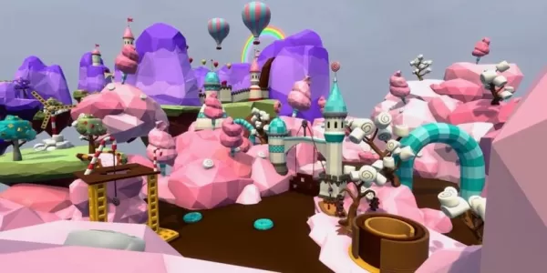 Hình ảnh sống động của Candyland Wonka-esque với Sông sô cô la và Cotton Candy Hills