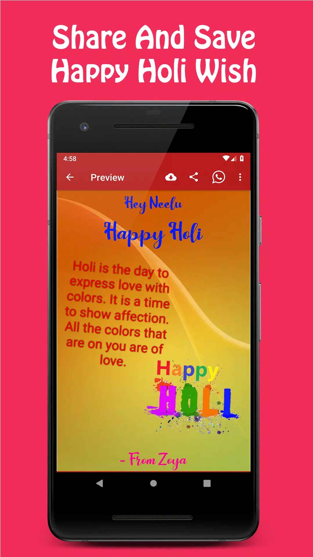 Happy Holi Greeting Card Maker 2021 Ảnh chụp màn hình 2