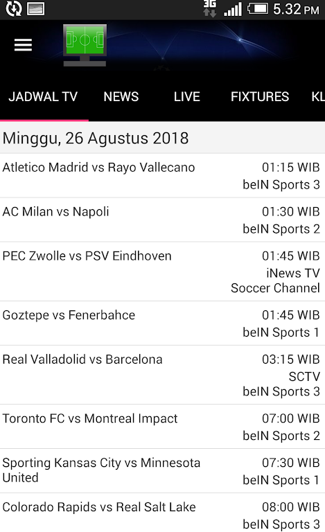 Jadwal Siaran Langsung ဖန်သားပြင်ဓာတ်ပုံ 0
