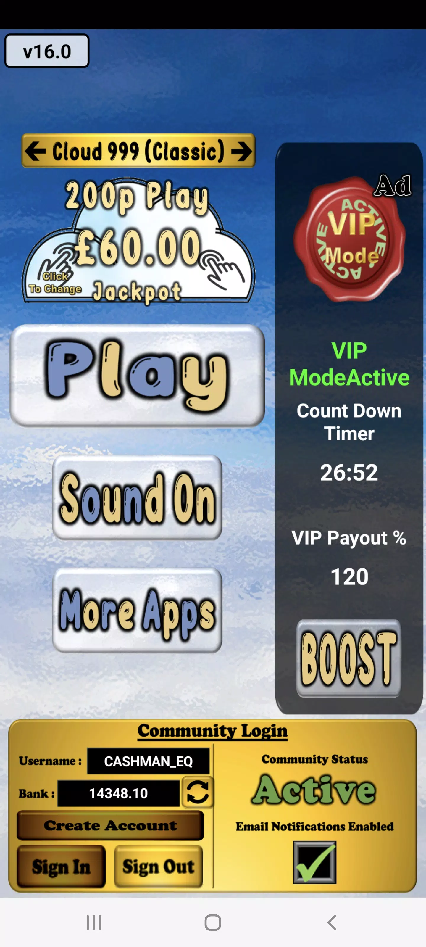 Cloud 999 UK Multi Stake Slot 螢幕截圖 0
