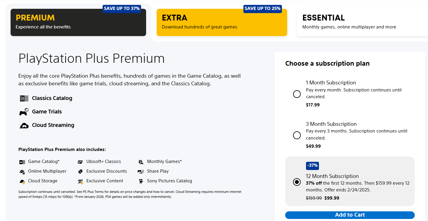 PlayStation Plus Extra, Premium Cost $99.99 Yearly for New Users