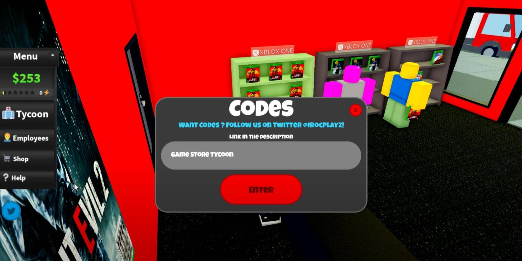 Redeeming Codes in Game Store Tycoon