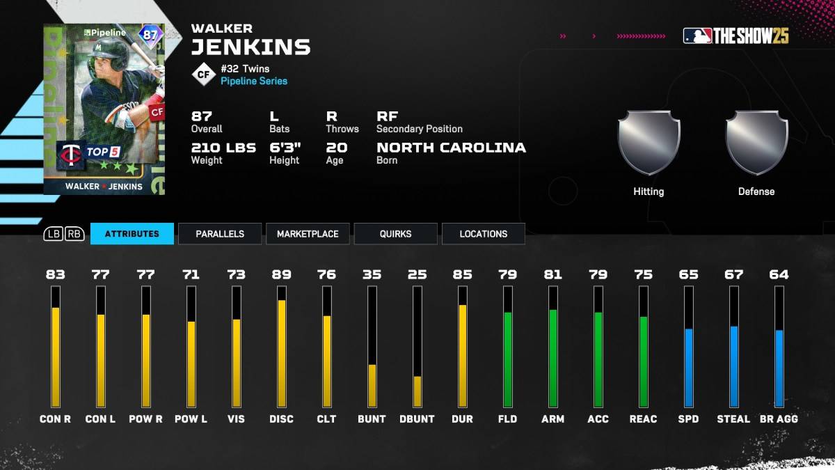 Walker Jenkins Diamond Dynasty Card di MLB The Show 25