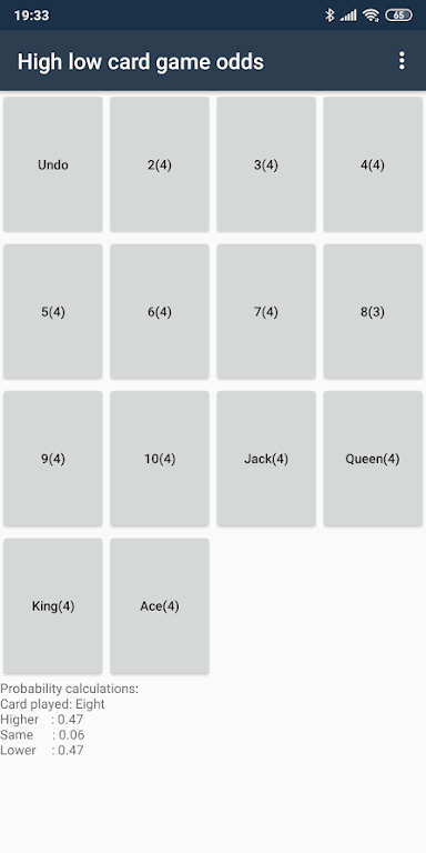High low card game odds Tangkapan skrin 1
