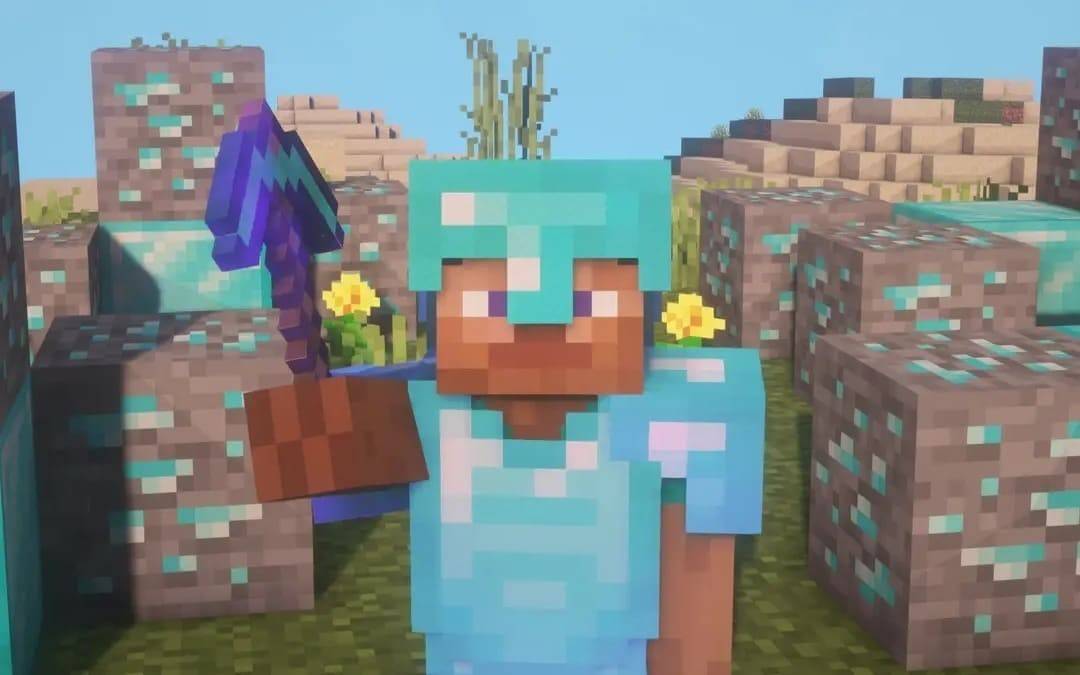 手持镐子的Minecraft角色