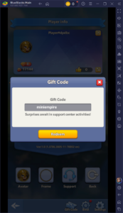 Mini Empire: Hero Never Cry - Redeem Code Screen