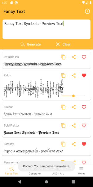 Fancy Text Symbols Ekran Görüntüsü 0