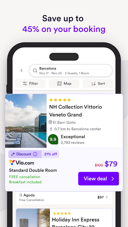 Schermata Vio.com: Hotels & travel deals 1