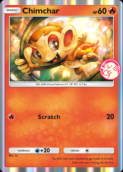 Karta promocyjna Chimchar z ikoną Chanssey Pick w Pokémon TCG Pocket