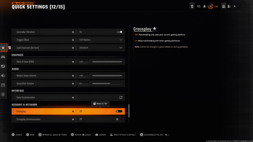 Image: Black Ops 6 Crossplay Settings