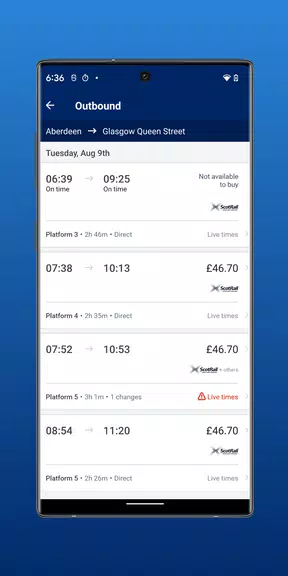 Schermata ScotRail Train Times & Tickets 1