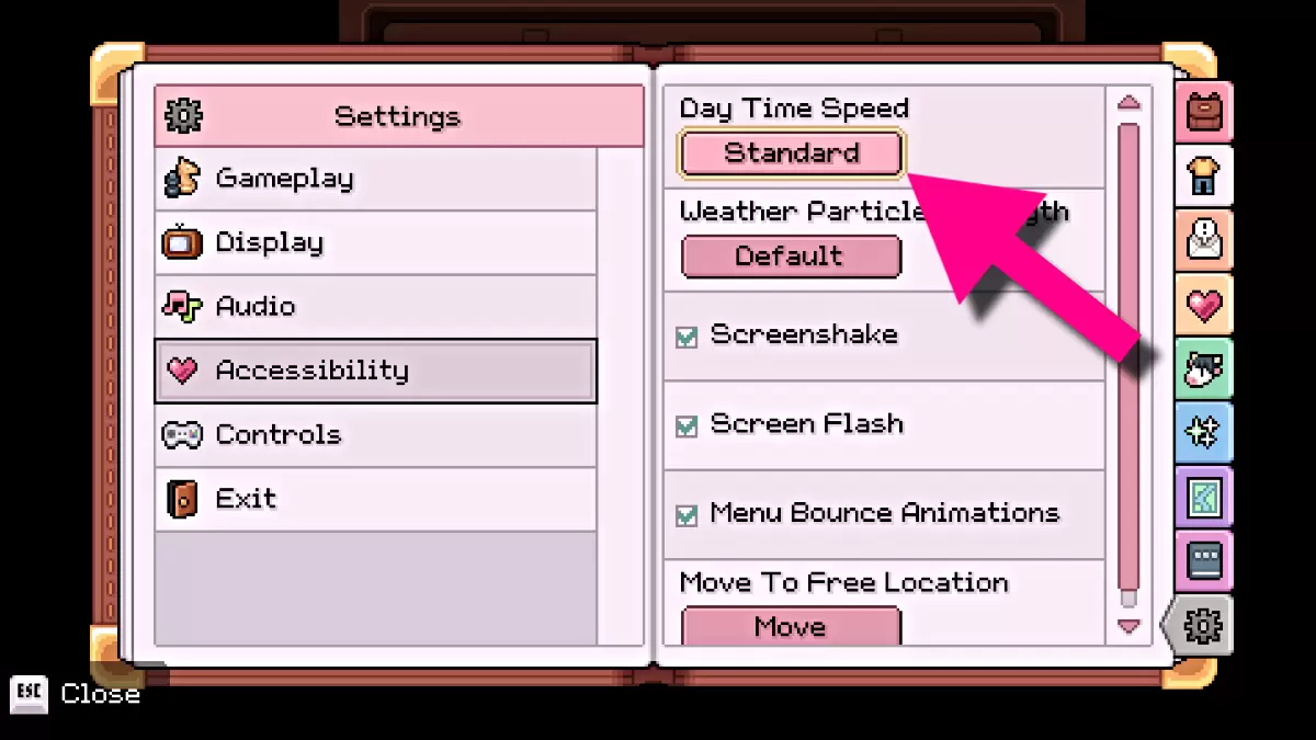 Screenshot showing the in-game settings menu