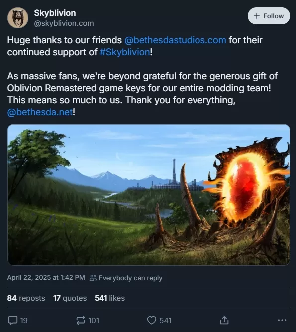 Skyblivionチーム、ベセスダから『オブリビオン』リマスター版を授与される