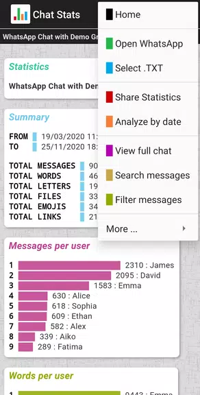 Chat Stats for WhatsApp Ekran Görüntüsü 1