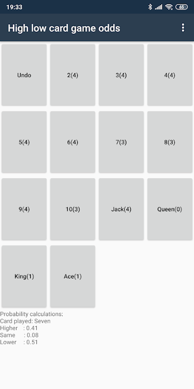 High low card game odds Tangkapan skrin 0
