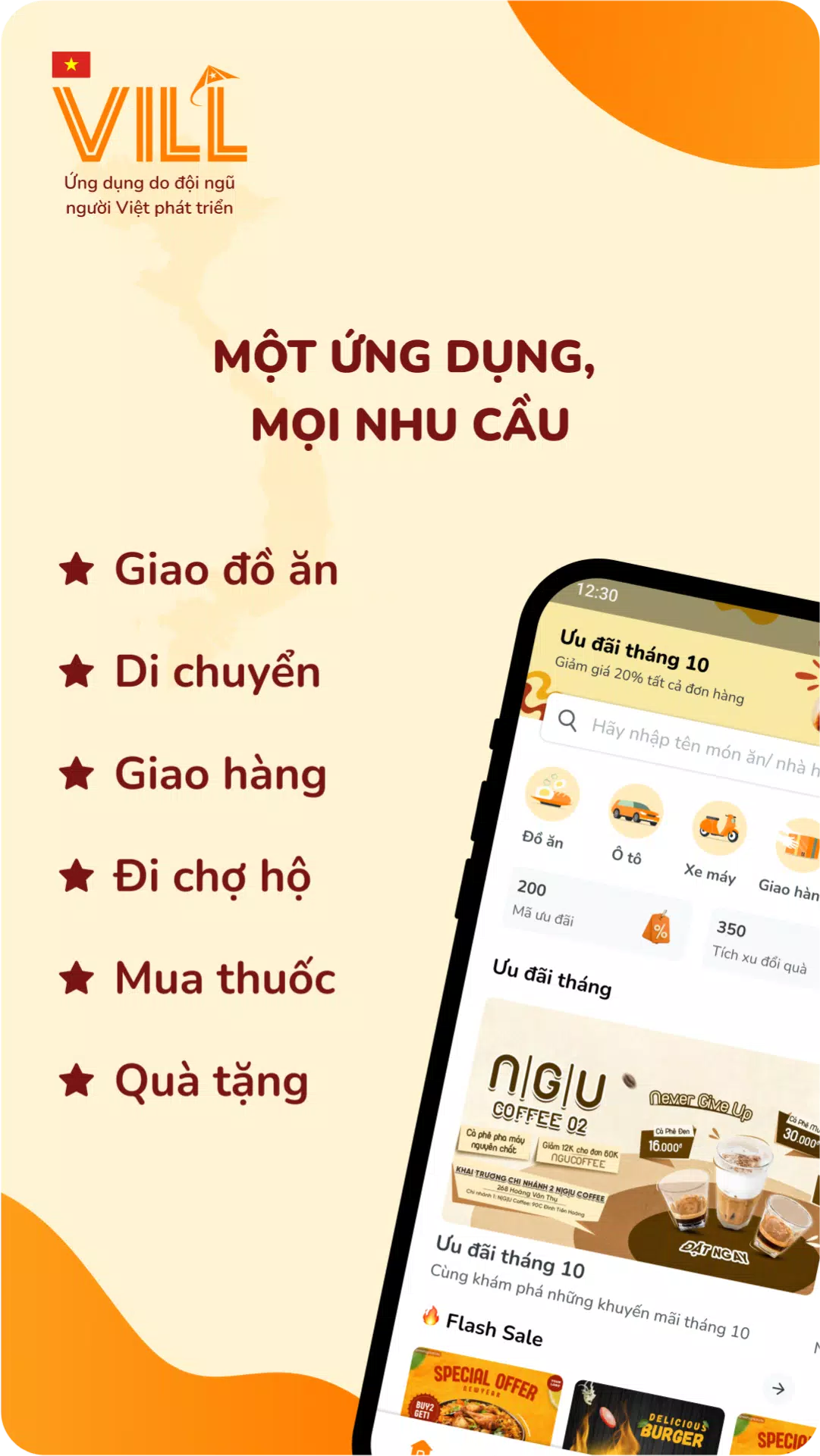 VILL: Đồ ăn, Giao hàng, Gọi xe 螢幕截圖 0