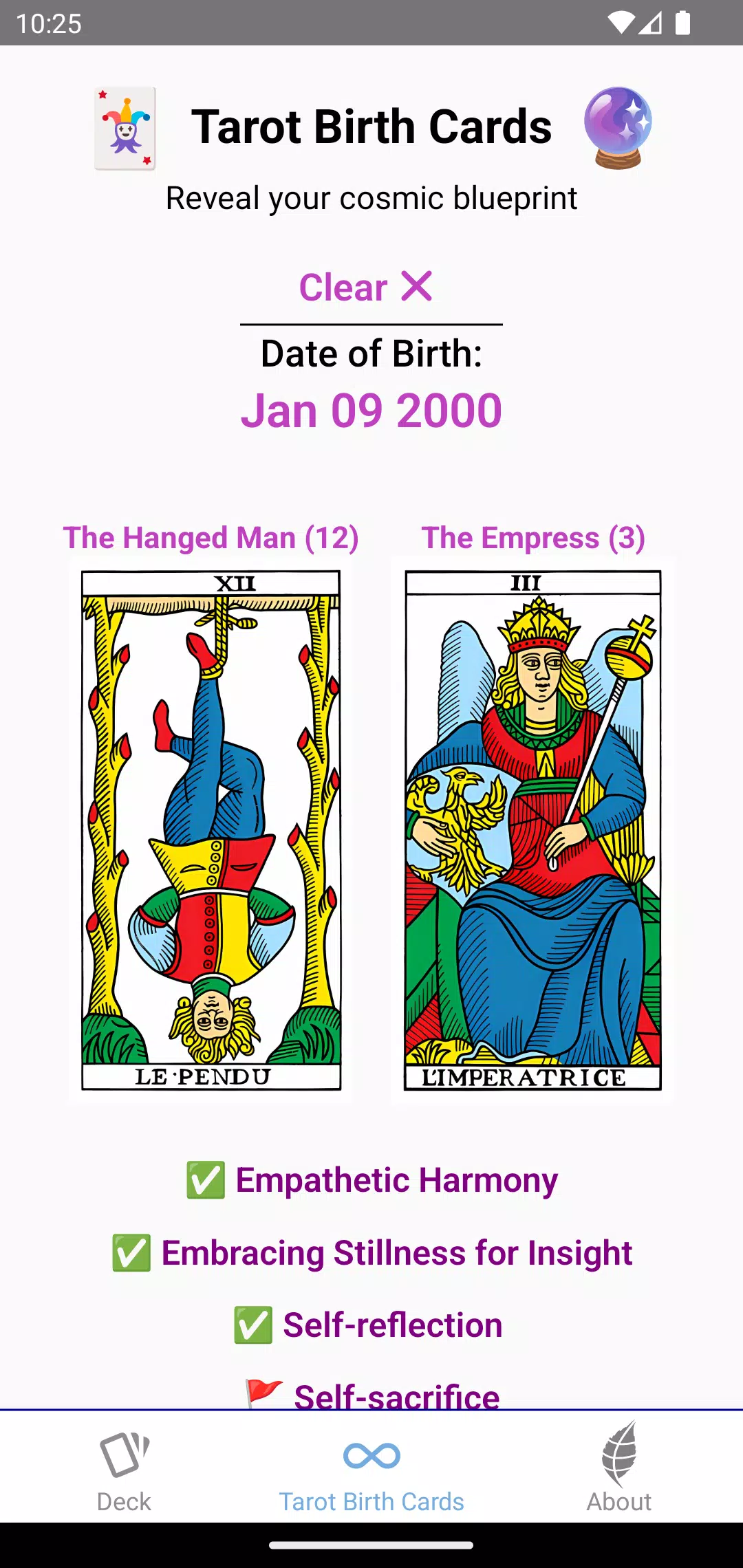 Tarot Birth Cards Captura de tela 2