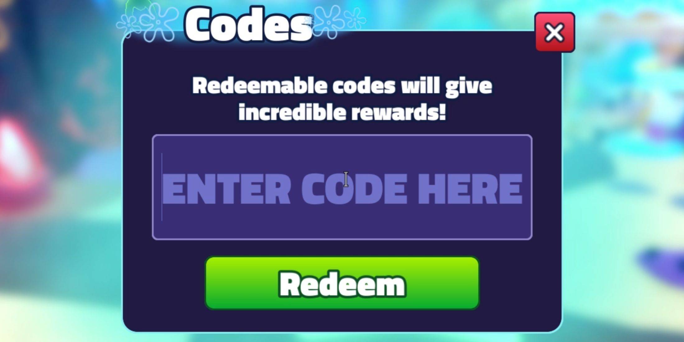 SpongeBob Tower Defense Code Redemption Screen