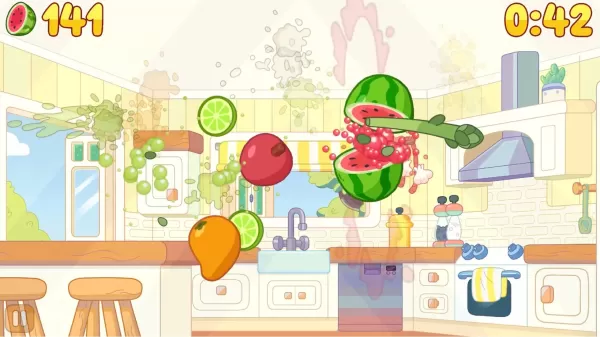 Bluey family slicing fruits in Fruit Ninja Classic+